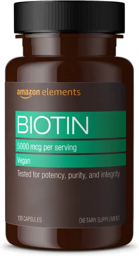 Vista 5 de Amazon Elements Vitamina D3, 5000 UI, 180 cápsulas blandas, suministro para 6 meses y biotina 5000 mcg, vegano, 130 cápsulas