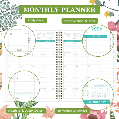 Vista 3 de Planificador/Calendario Mensual 2026 - Ene 2026 - Dic 2026, 12 Planificadores Mensuales 2026, 22,86 cm x 27,94 cm, Planificador 2026 con Pestañas