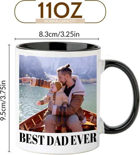 Vista 3 de OELTTG Tazas de café novedosas, taza personalizada con nombre y logotipo de texto fotográfico, taza personalizada de 11 onzas en ambos lados