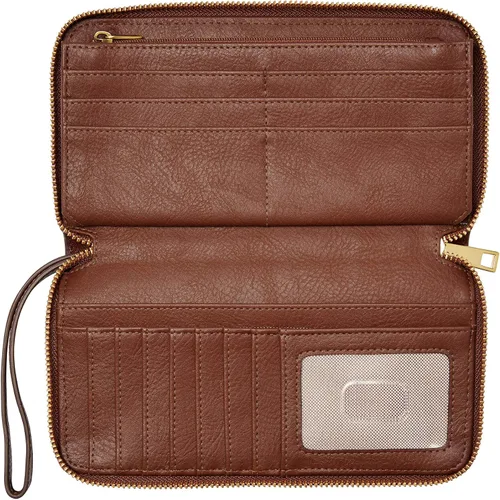 Vista 3 de Fossil Liza - Cartera de cuero con cremallera alrededor para mujer con correa retráctil para la muñeca