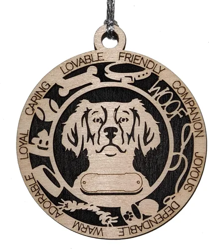 Vista 161 de Adorno de Navidad personalizado para perro Cavalier King Charles Spaniel, redondo de 3 pulgadas, madera cortada con láser de 2 capas, nombre y texto