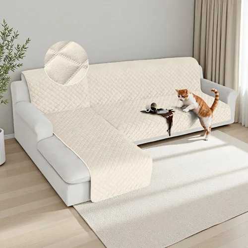 Vista 17 de HDCAXKJ Fundas impermeables para sofá modular, acolchadas de terciopelo, 2 piezas, en forma de L, lavables, gruesas, antideslizantes, con protector