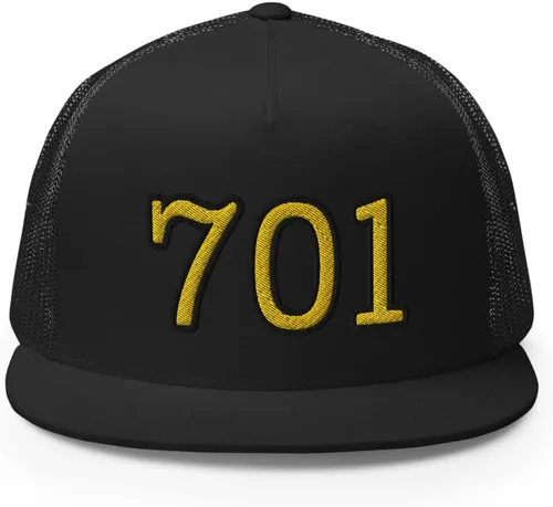 Vista 2 de RIVEMUG 701 Gold JGL Trucker Hat Flat Bill High Crown El Chapo Guzmán Gorra ajustable