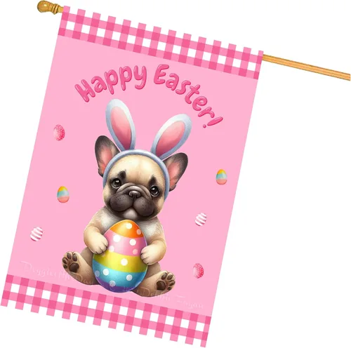Vista 12 de Chow Chow Easter Day Dog House Flags for Home Decorations - Double Sided Yard Lawn Easter Festival Decorative Gift - Holiday Cats Flag Decor 28"w x