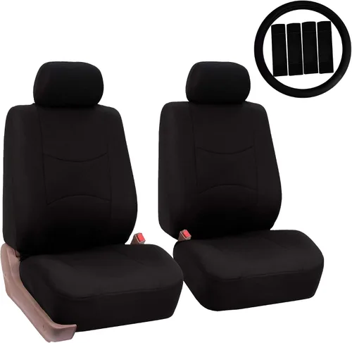 Vista 12 de Fundas de asientos para auto de tela lisa y almohadillas para cinturón y volante, diseño universal FH-FB050102 y FH2033, Beige1