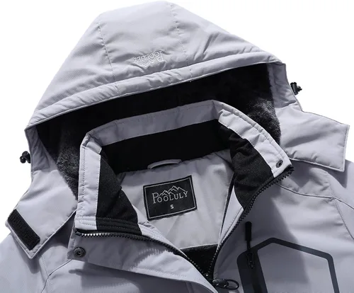 Vista 5 de Pooluly - Chaqueta de invierno para esquísnowboard para mujer, con capucha, impermeable, rompeviento