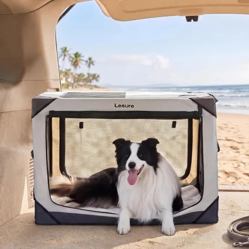 Vista 10 de Lesure Jaula Plegable para Perros - Perrera de Viaje Portátil para Perros Medianos, Jaula para Mascotas de 4 Puertas con Ventanas de Malla