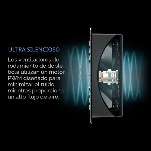 Vista 4 de AC Infinity AIRFRAME T7-N Negro, Sistema de ventilación de alto flujo de aire de 17 pulgadas, flujo de aire de entrada, para salas de equipos AV