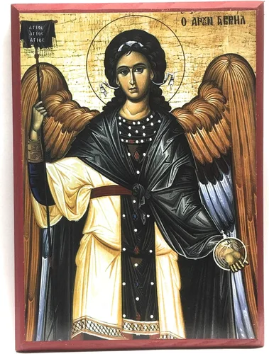 Vista 5 de Icono cristiano ortodoxo griego de madera San Arcángel Gabriel (4.5" x 6.5")