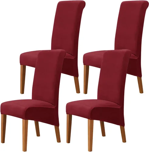 Vista 12 de Juego de 2 fundas de terciopelo para sillas de comedor, color beige, fundas elásticas para sillas de comedor y cocina, reutilizables, protector