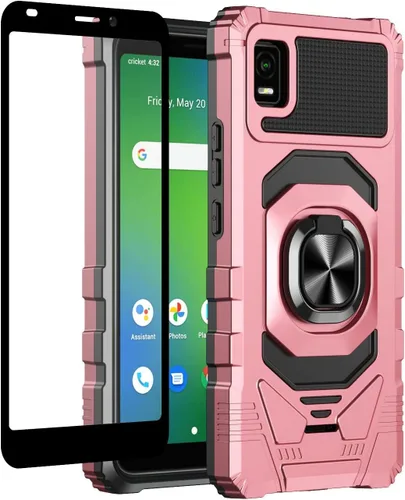 Vista 10 de Funda compatible con Cricket Vision Plus con protector de pantalla de vidrio templado [grado militar] anillo de montaje en coche con soporte a Negro