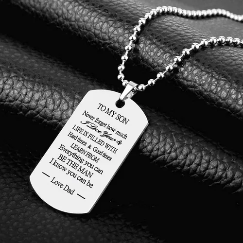 Vista 2 de To My Son Dog Tag Military Stainless Steel Pendant Necklace gifts for Men Teen boys,Birthday Graduation Christmas Gifts to Son from Dad Mom