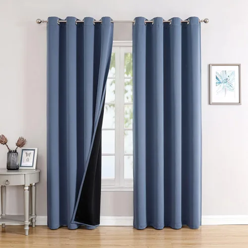 Vista 13 de ChrisDowa Cortinas 100% opacas de 63 pulgadas de largo para dormitorio con forro negro, 2 capas gruesas totalmente opacas con aislamiento térmico