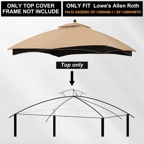 Vista 3 de MASTERCANOPY - Toldo de repuesto de 10 x 12 pies para #GF-12S004B-1, beige Canopy top only, 100% polyester, UV & water-repellent, fits Lowe's