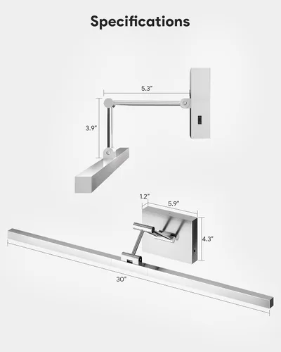 Vista 6 de VONLUCE Luz LED de Tocador de Baño de 30", Luces LED Modernas de Tocador 3CCT con Brazo Giratorio de Cabezal Rotativo de 360°, Lámpara de Baño