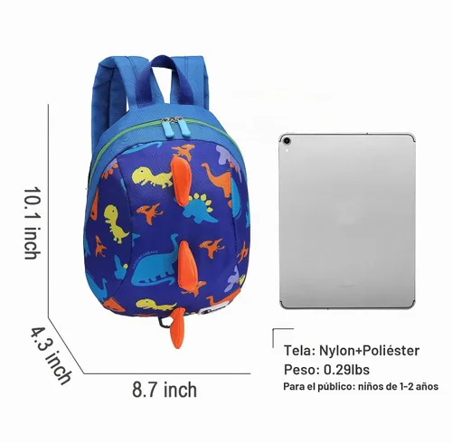 Vista 3 de DB Mini mochila de dinosaurio para niños pequeños con correa, arnés para niños y bebés (azul oscuro)