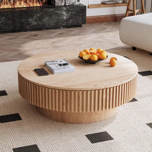 Vista 43 de Mesa de centro redonda de 27.55 pulgadas para sala de estar, mesas modernas, centro pequeño con patrón de mármol superior para apartamento, oficina