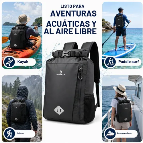 Vista 8 de Bolsa seca de 20L, mochila impermeable con bolsa para la cintura y funda para teléfono, bolsa seca con tapa enrollable para kayak, bolsa seca marina