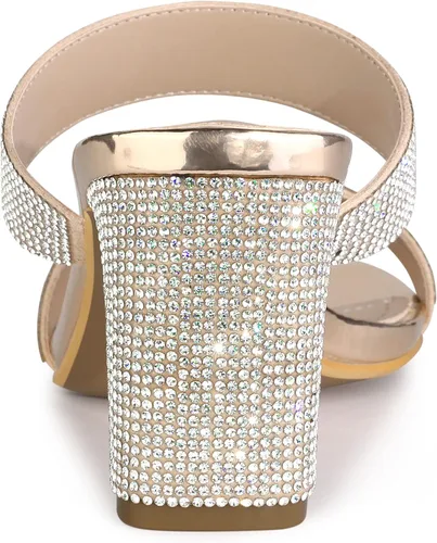 Vista 4 de Allegra K Sandalias de tacón grueso con diamantes de imitación para mujer, M