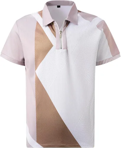 Vista 4 de Quarter Zip Polo Shirts for Men Short Sleeve Golf Polo Band Collar Summer T-Shirt Color Block Fashion Muscle Tees
