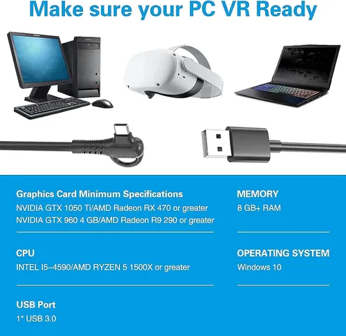 Vista 5 de Herramienta de limpieza y cable de enlace largo para Oculus Quest 21