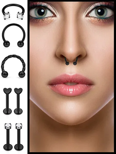 Vista 4 de SCERRING Anillos de labio de acero inoxidable de 0.66 oz (16 g) de herradura Labret Monroe, anillos de labio para uñas, tragus rook, hélice