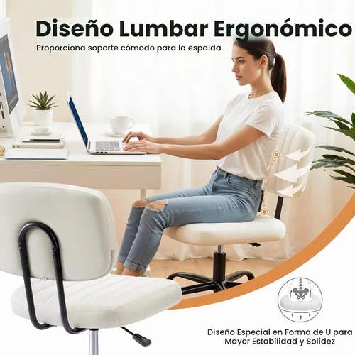 Vista 3 de Simple Deluxe Silla de escritorio pequeña, silla de oficina sin brazos con ruedas, de piel sintética, cómoda para computadora, giratoria, sin brazos