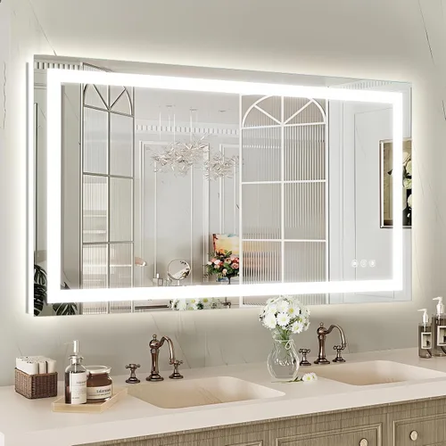 Vista 18 de Niccy Espejo LED de baño, 32"x20" pulgadas, rectangular, espejos de tocador para montar en la pared, con marco de metal, espejo inteligente