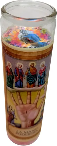 Vista 4 de Un perfumado Veladora,La Mano poderosa, Vaso Grande 14 oz veladora novenaria con poderosa oración al reverso (Inglés)