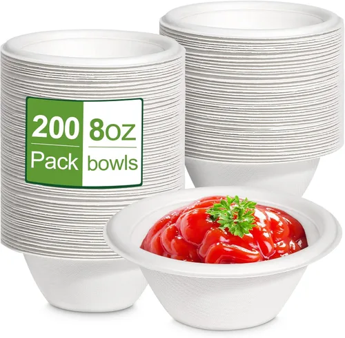 Vista 8 de Grocyle - Cuencos de papel pequeños de 8 onzas, paquete de 50 cuencos compostables y biodegradables hechos de caña de azúcar Eco-friendly