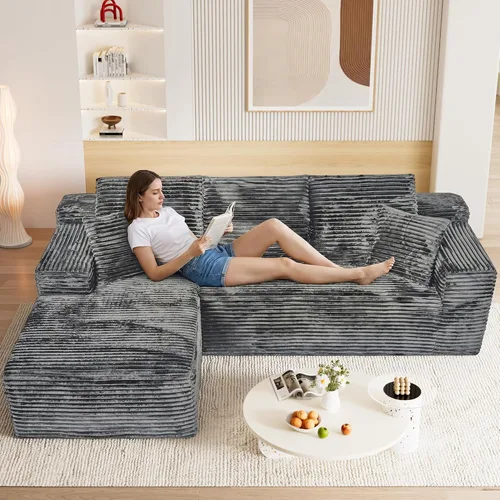 Vista 38 de Sofás seccionales de nube deshuesada de 95 pulgadas para sala de estar, cómodo y esponjoso sofá de espuma viscoelástica en forma de L, sofá modular