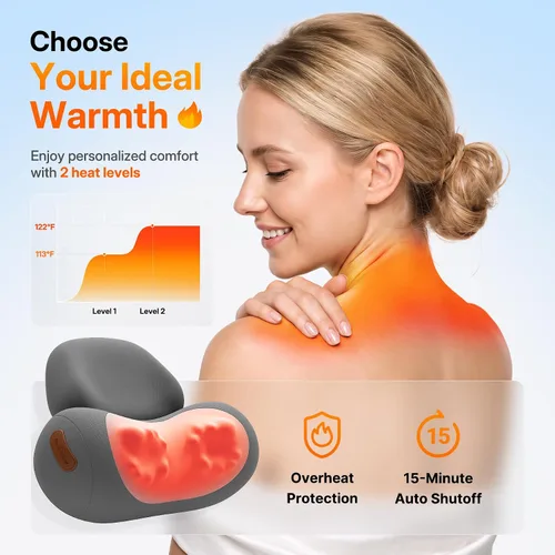 Vista 4 de Shiatsu - Almohada masajeadora de cuello con masaje, calor y tracción Gris