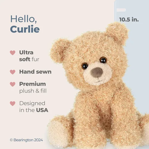 Vista 2 de Oso de peluche Curlie de Bearington - Oso de peluche de 10.5" de felpa suave con pelaje rizado y fondo ponderado para fácil exhibición - Animales