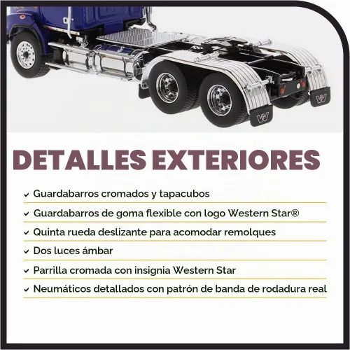 Vista 5 de Diecast Masters Western Star 4700 SB Tandem Day Cab Truck-Tractor - Azul Especificaciones de camiones reales Escala 1:50 Modelo semi camiones byDM
