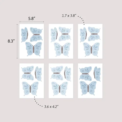 Vista 5 de Teddylabels - Mariposas azules - Pegatinas de pared fáciles de aplicar y extraíbles: transforma el dormitorio de tus niños pequeños con una
