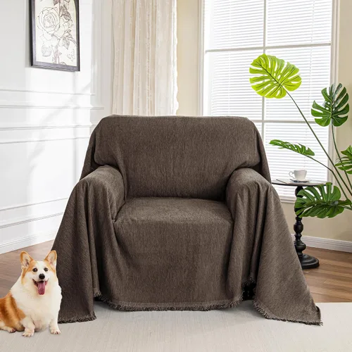 Vista 32 de MYSKY HOME - Funda extragrande para sillón de 1 cojín, lavable, protector de sofá con borlas, para mascotas y niños, 71 x 91 pulgadas, color beige