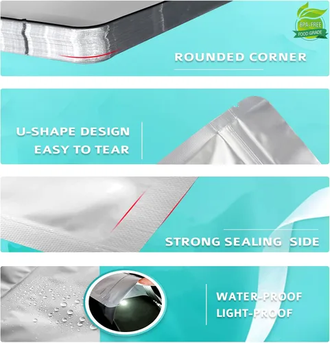 Vista 4 de 50 bolsas de Mylar para almacenamiento de alimentos con absorbentes de oxígeno, bolsas de Mylar extra gruesas de 15 mil, juego de 4 tamaños