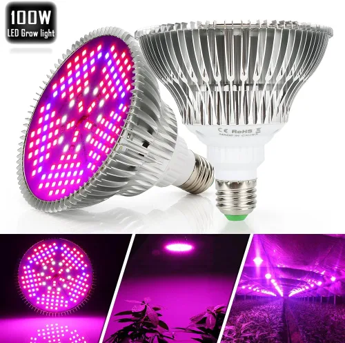 Vista 5 de highydroLED Bombilla LED de crecimiento de 100 W de espectro completo, bombilla para plantas con 150 LED para plantas de interior, enchufe E26/E27