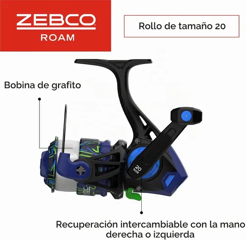 Vista 3 de Zebco Roam - Combo de carrete giratorio y caña de pescar, varilla de fibra de vidrio, mango cómodo dividido, perilla de mango suave al tacto Verde
