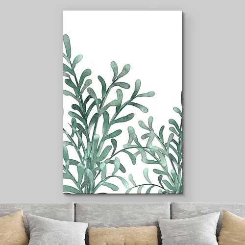 Vista 2 de B2T Lienzo impreso para pared, acuarela, pastel, verde oscuro, planta de bosque, naturaleza, ilustraciones de área silvestre, arte moderno