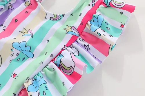 Vista 4 de Amberetech Traje de baño de una pieza para niñas con volantes, sin mangas, bikini para la playa