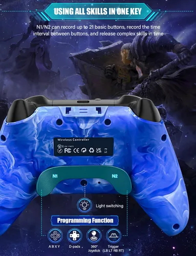Vista 6 de Wireless Switch Controllers for Nintendo Switch/Lite/OLED/Switch 2, 1200mAh Rechargeable Pro Controller, 10 Colors LED Light up, Switch Turbo Remote