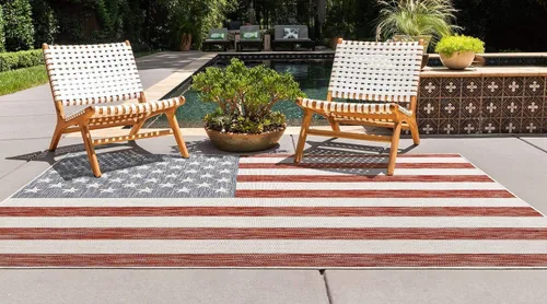 Vista 5 de Unique Loom Outdoor Collection Alfombra de área (3' 3' 3' x 5' 3' Rectángulo, Rojo/ Azul)