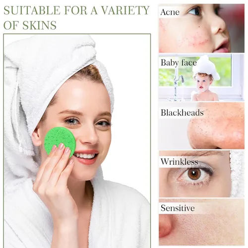 Vista 4 de 120 esponjas faciales comprimidas, exfoliantes faciales naturales, esponjas faciales desechables para limpieza, almohadillas faciales redondas