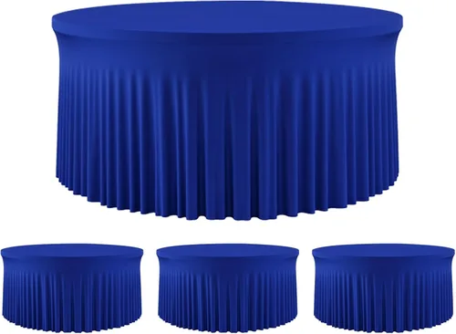 Vista 10 de Mantel redondo de 60 pulgadas en negro para mesas de 5 pies, funda de mesa ajustada de elastano con borde elástico y falda, lavable, sin arrugas