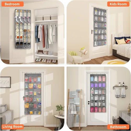 Vista 5 de FENTEC Organizador de zapatos para colgar sobre la puerta, 24 bolsillos, organizador de zapatos colgante para closet, de malla de bolsillo grande