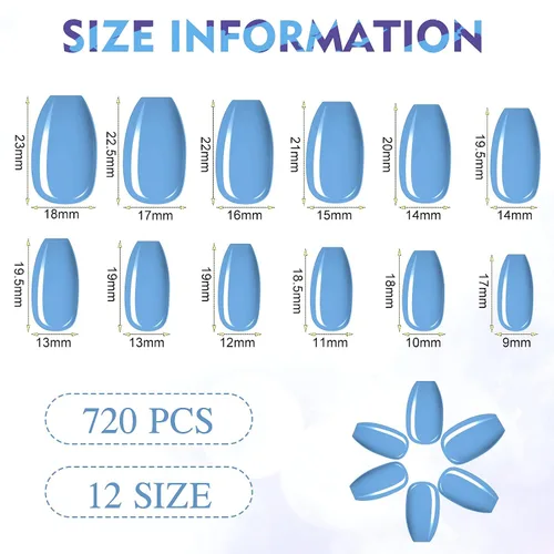 Vista 4 de 720 piezas de uñas postizas cortas, uñas postizas cuadradas medianas, uñas postizas artificiales de cobertura completa, uñas postizas a presión