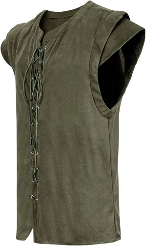 Vista 2 de Chaleco de pirata, disfraz renacentista para hombre, chaleco medieval de pirata, chaleco tipo túnica vikinga