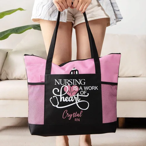 Vista 4 de callie Personalized Tote Bag with Zipper Large Capacity Apple Pattern Canvas Bag