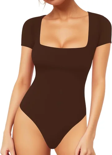 Vista 13 de MANGOPOP - Body de manga corta con cuello cuadrado para mujer